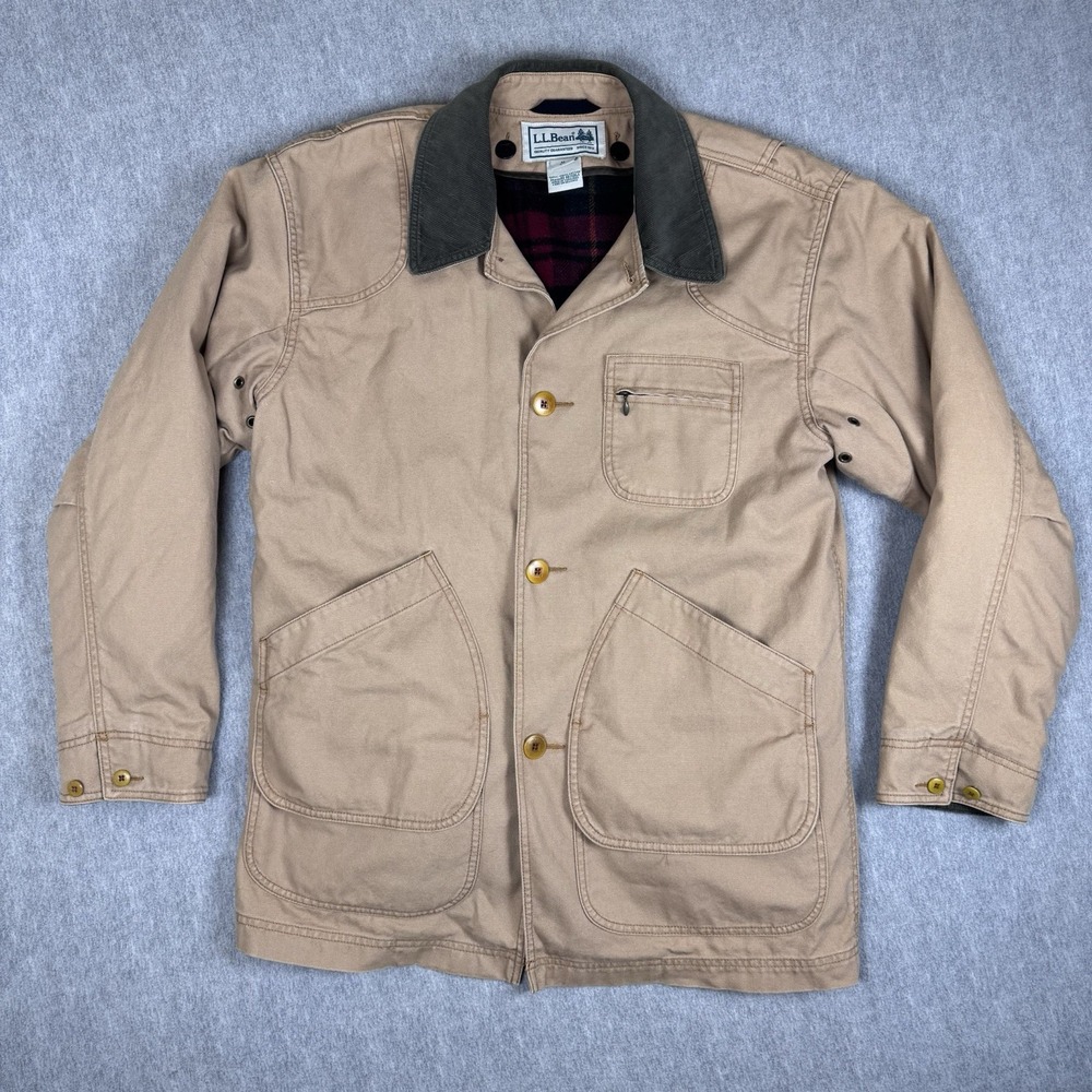 VTG LL Bean Mens Barn Field Chore Coat Wool Plaid Lined Jacket M
